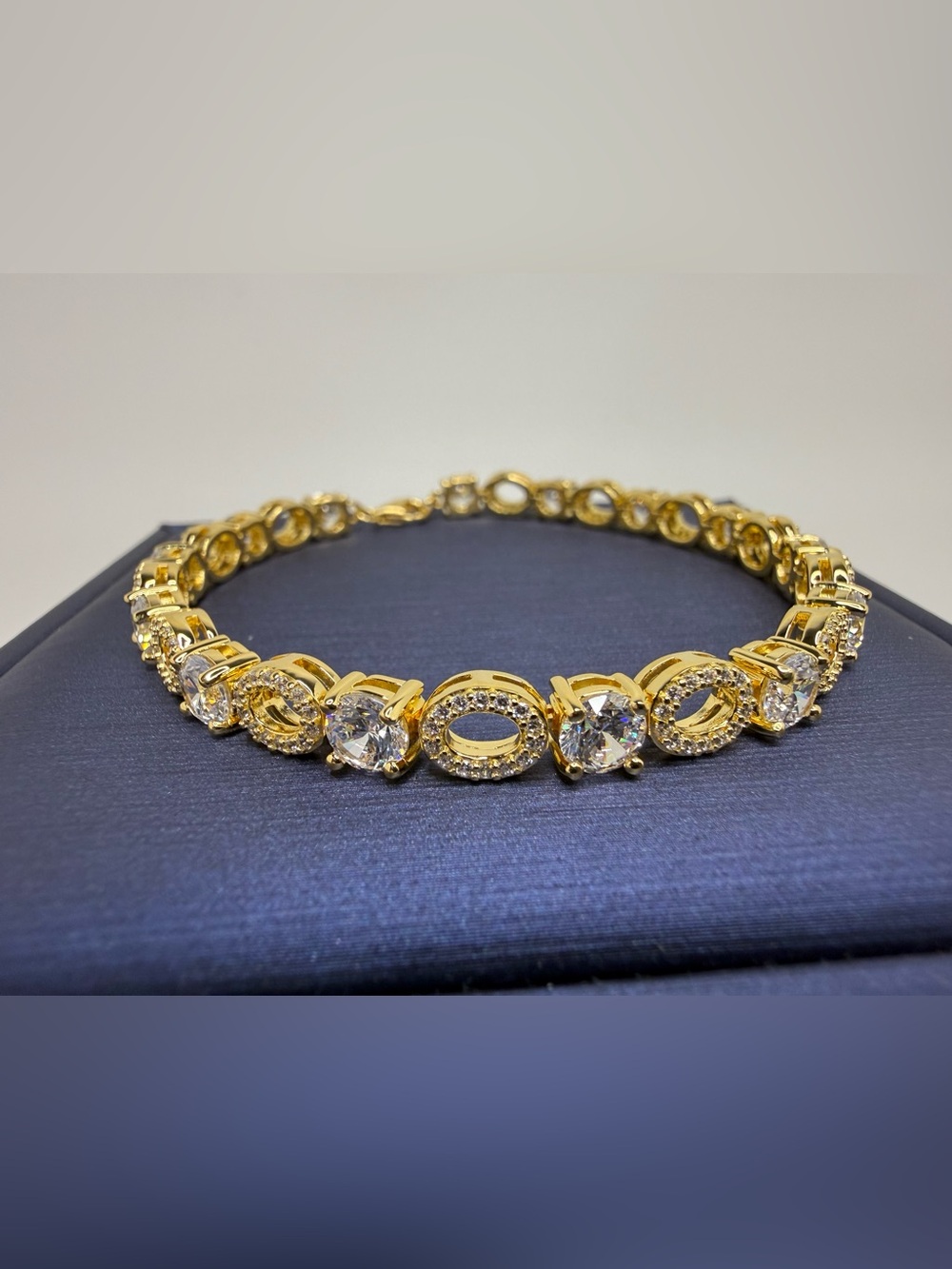 925 Sterling Silver Gold Plated CZ Oval Halo Link Bracelet